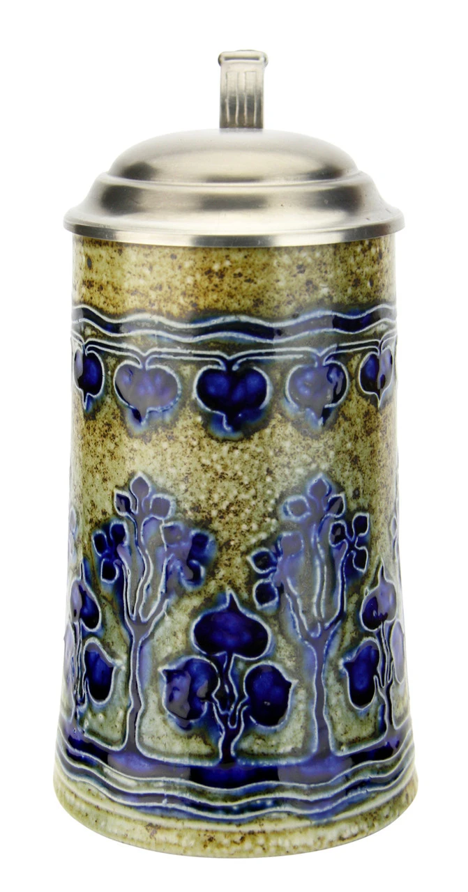 Art Nouveau Stylized Linden Tree Salt Glaze Beer Stein 4 Art Nouveau Stylized Linden Tree Salt Glaze Beer Stein - Image 2