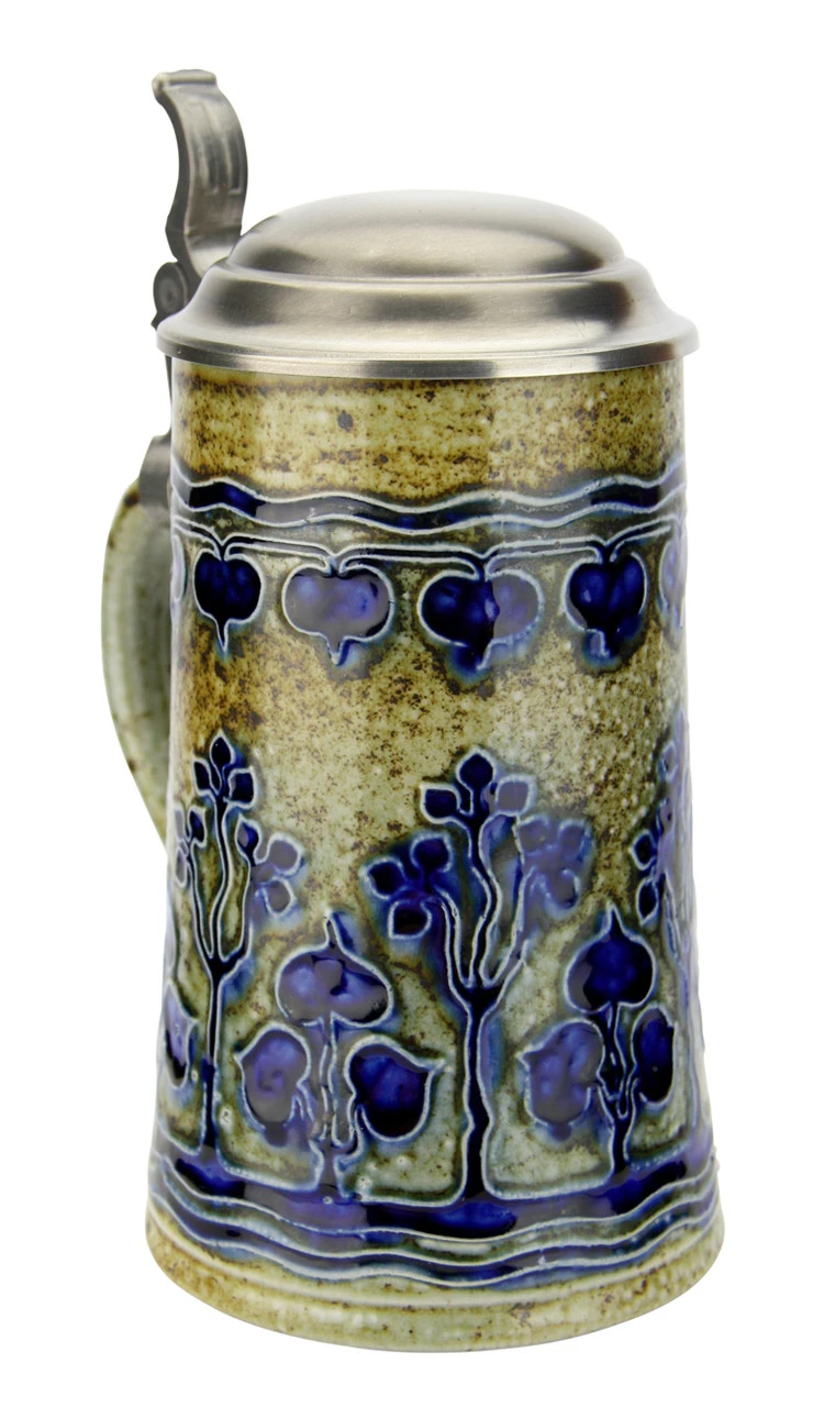 Art Nouveau Stylized Linden Tree Salt Glaze Beer Stein 3 Art Nouveau Stylized Linden Tree Salt Glaze Beer Stein