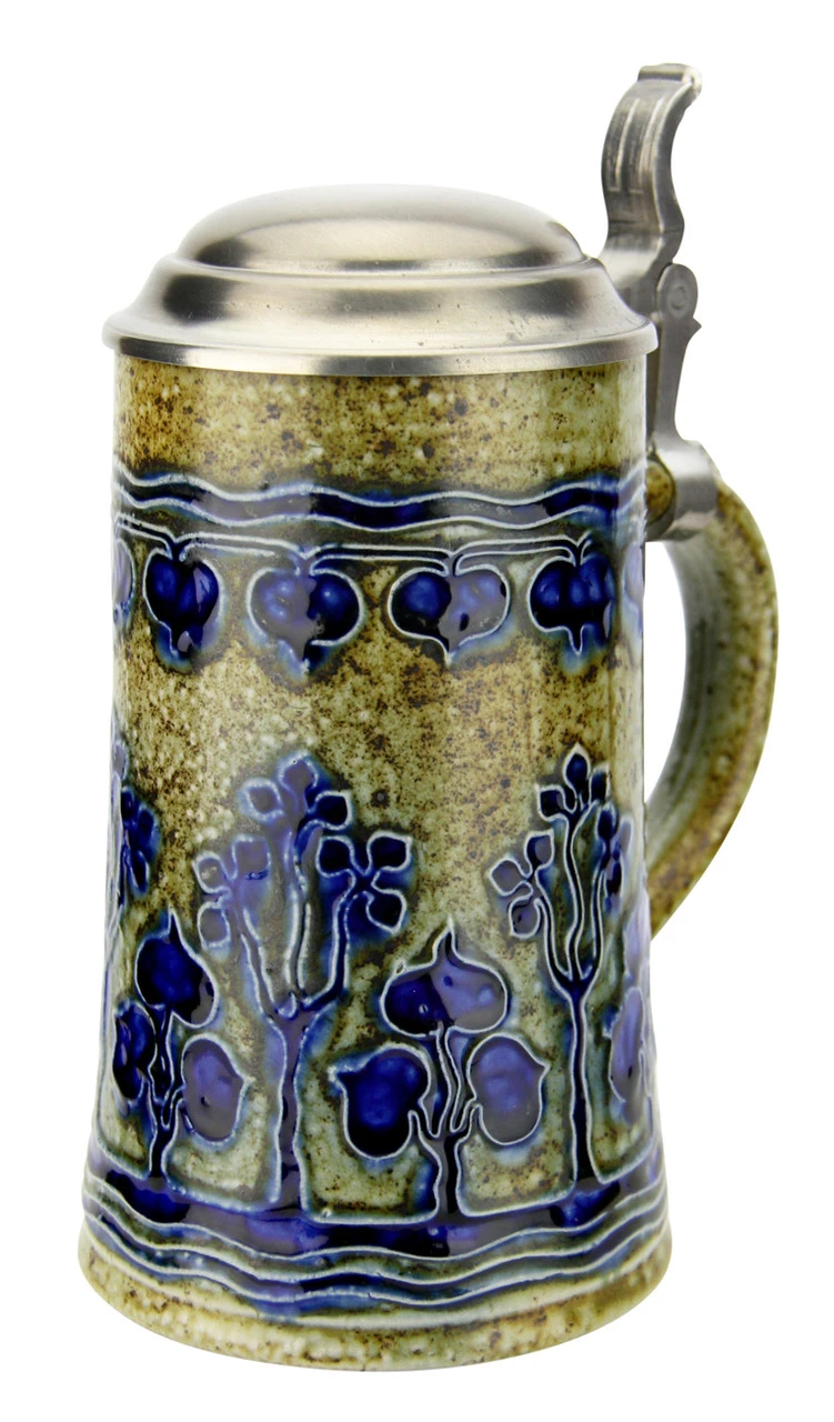Art Nouveau Stylized Linden Tree Salt Glaze Beer Stein 5 Art Nouveau Stylized Linden Tree Salt Glaze Beer Stein - Image 3