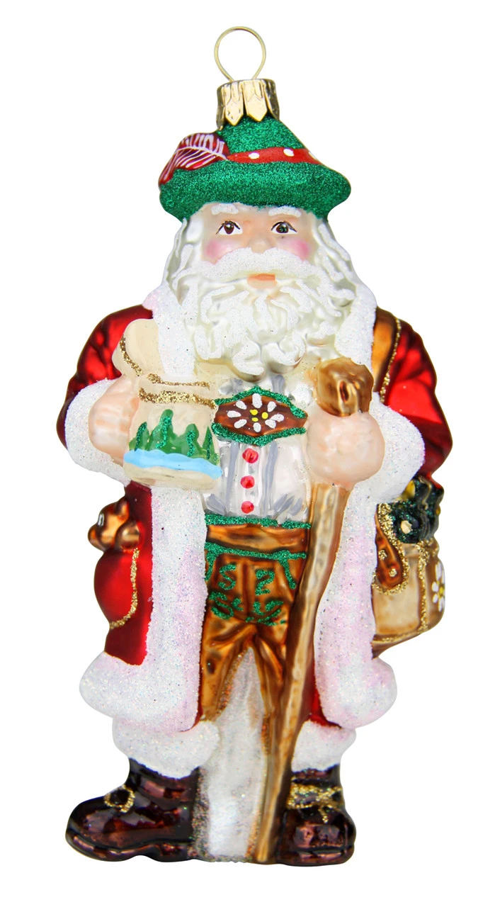 Bavarian Santa With Beer Stein Glass Christmas Ornament