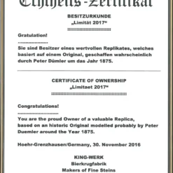 King Limitaet 2017 | Defending The Homeland Handpainted Beer Stein 15 King Limitaet 2017 | Defending The Homeland Handpainted Beer Stein -Deals Steinking Store Certificate Front Limitaet 2017 07447.1486055349