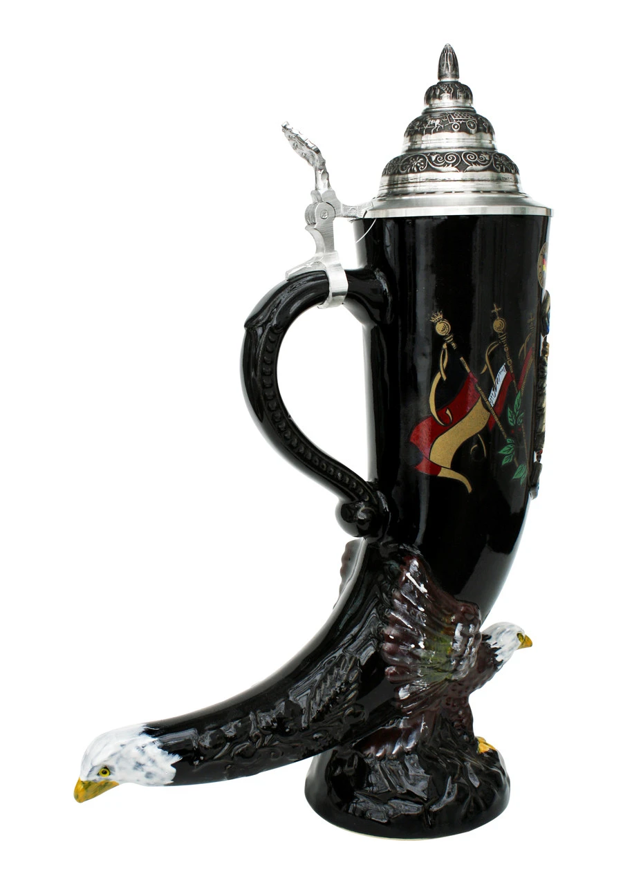 Deutschland Eagle Drinking Horn Beer Stein 3 Deutschland Eagle Drinking Horn Beer Stein