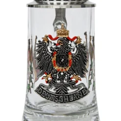 Deutschland Pewter Eagle Glass Beer Stein