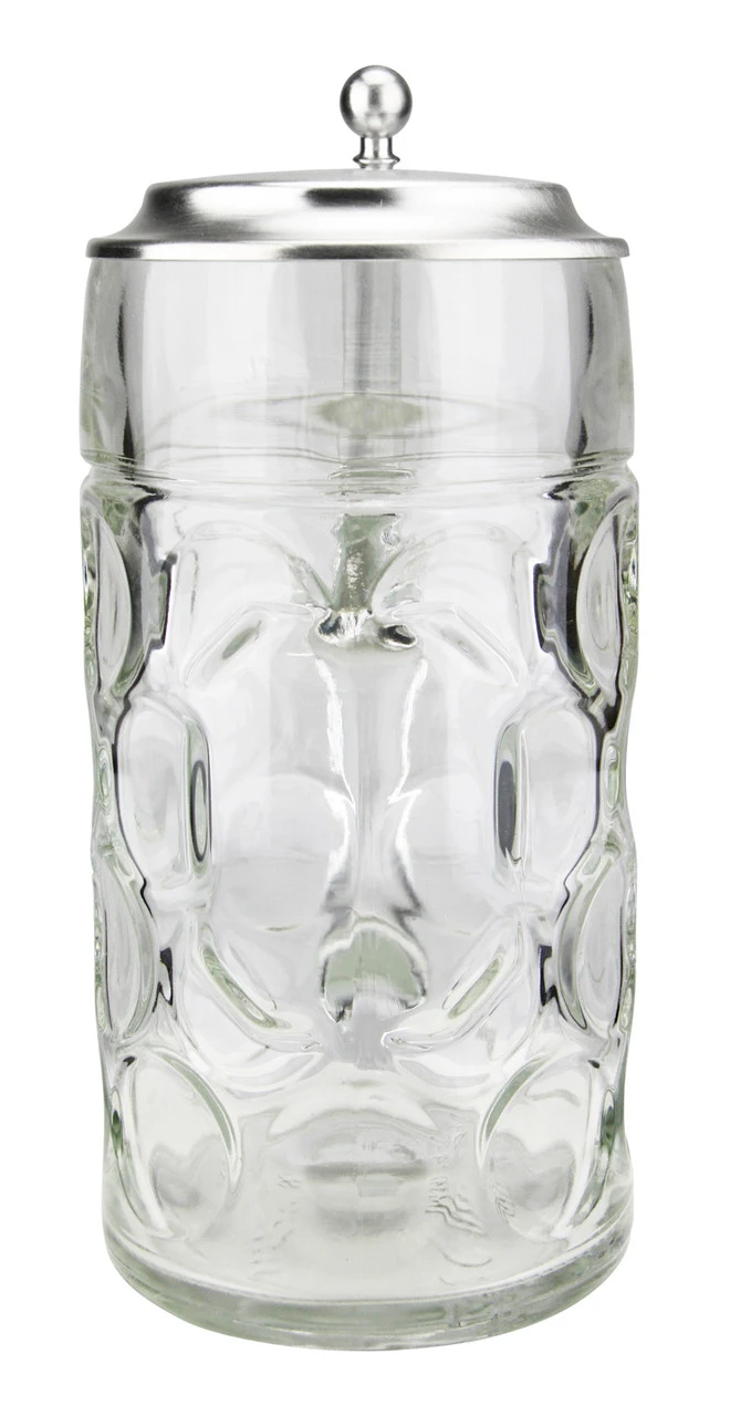 Dimpled Oktoberfest Glass Beer Mug With Flat Pewter Lid 1 Liter - Image 5