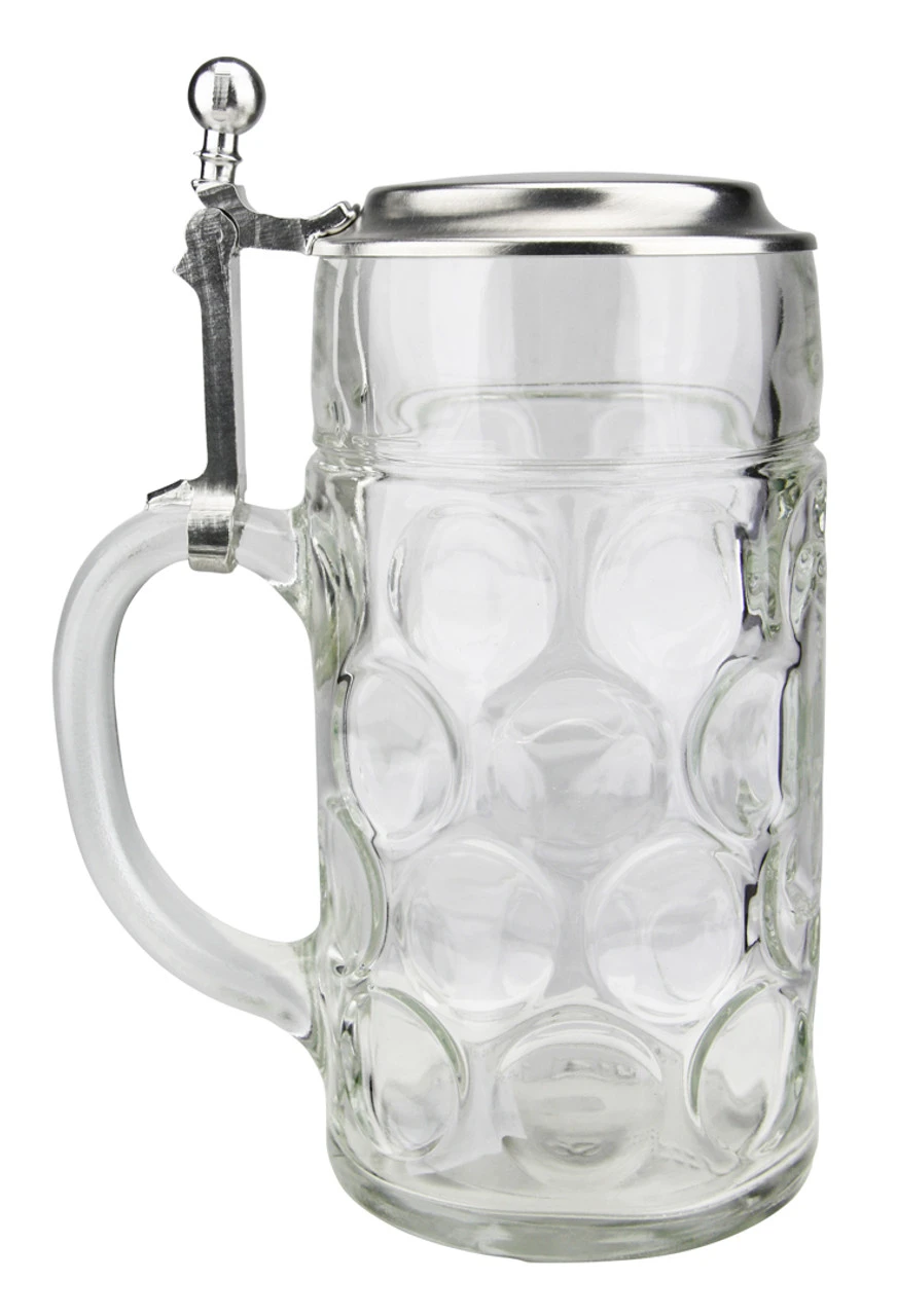 Dimpled Oktoberfest Glass Beer Mug With Flat Pewter Lid 1 Liter - Image 6