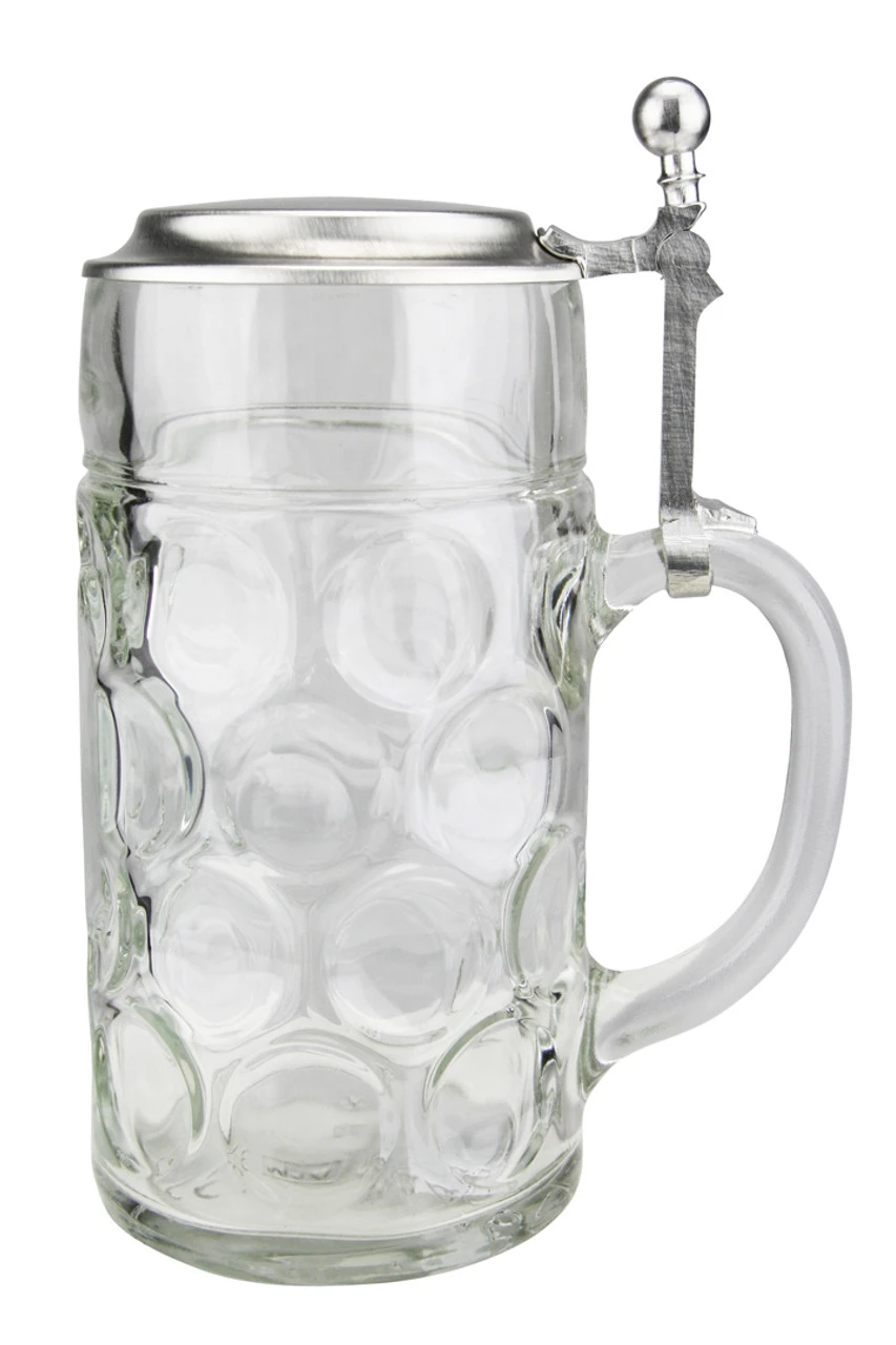 Dimpled Oktoberfest Glass Beer Mug With Flat Pewter Lid 1 Liter - Image 7