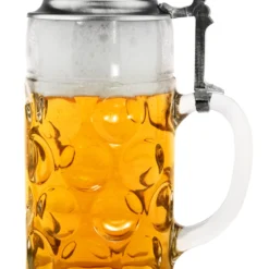 Dimpled Oktoberfest Glass Beer Mug With Flat Pewter Lid 1 Liter -Deals Steinking Store Dimpled Oktoberfest Glass Beer Mug with Flat Pewter Lid 1 Liter BK047ZDPL RS wB SM 10816.1539094122