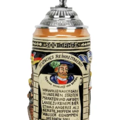 German 500 Year Anniversary Beer Purity Law German Beer Stein With Pewter Beer Brewer Figure Lid