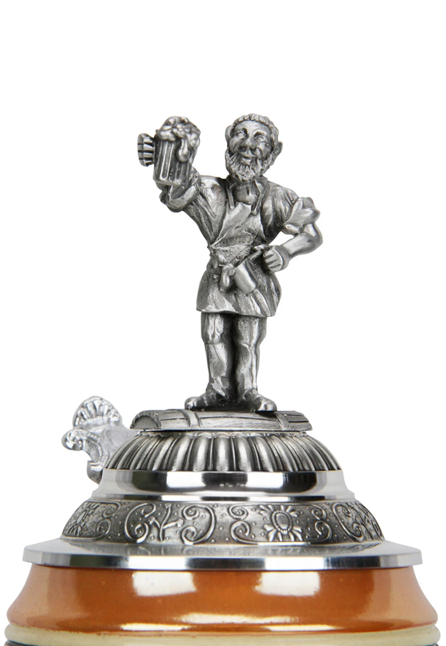 German 500 Year Anniversary Beer Purity Law German Beer Stein With Pewter Beer Brewer Figure Lid - Image 7