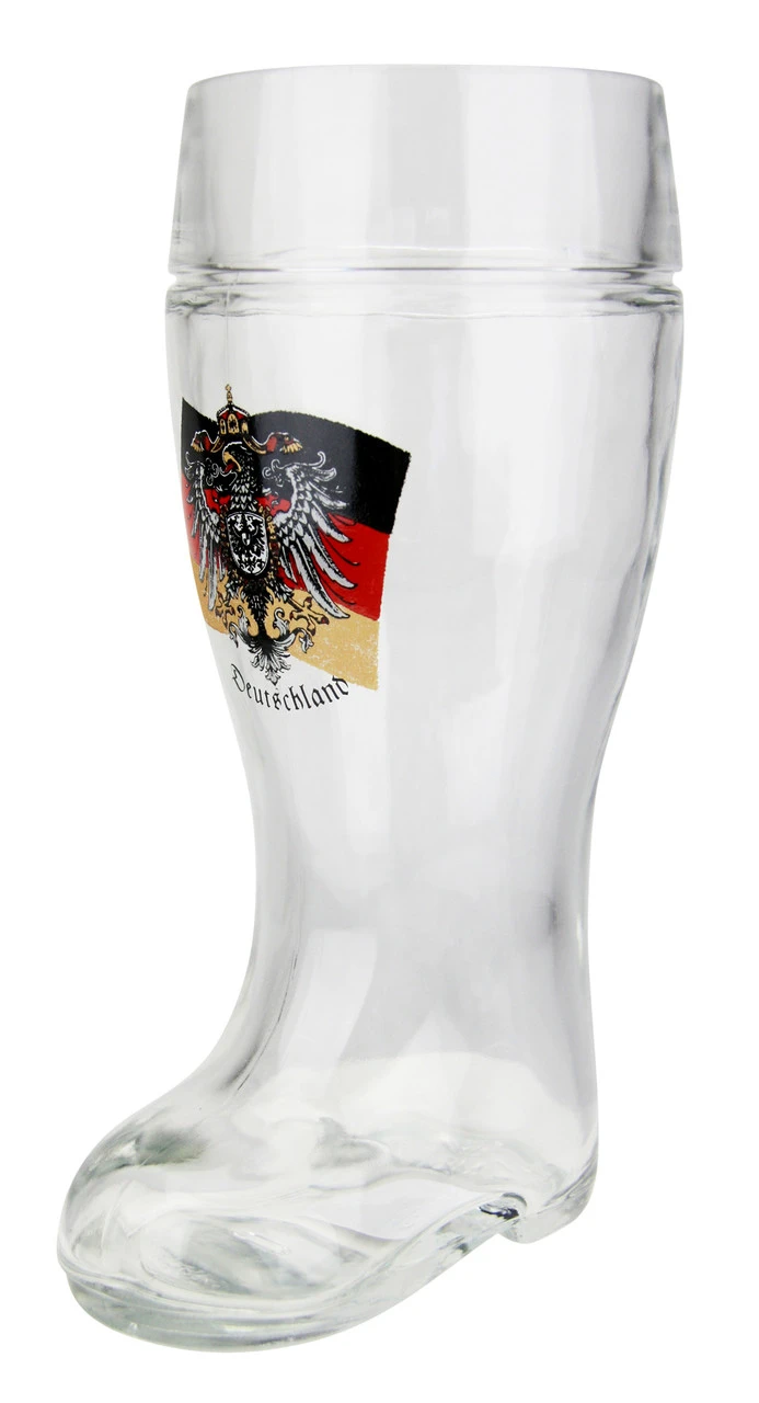 German Eagle Flag Crest Glass Beer Boot 1 Liter - Image 2