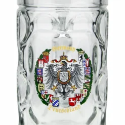 German Eagle And Crests Dimpled Oktoberfest Glass Beer Mug 0.5 Liter