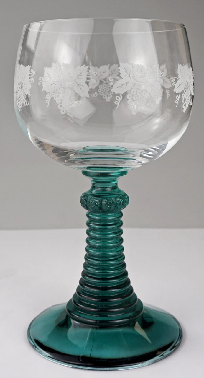 German Rhein Wine Roemer Goblet Glass Grapes Decoration | Antique Blue - Image 2