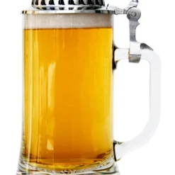 Glass Beer Stein With Plateau Pewter Lid And Hop Cone Thumblift