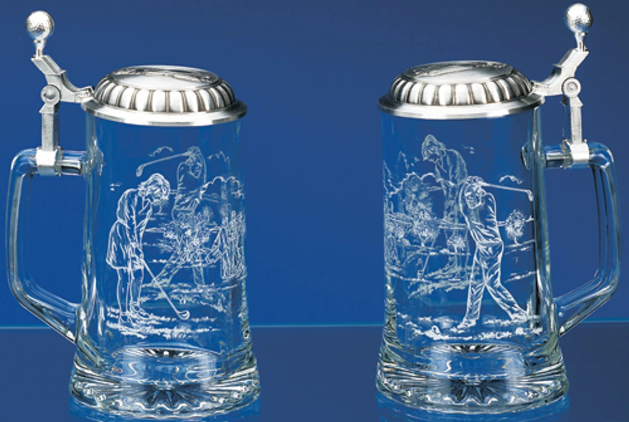 Golfer Glass Beer Stein 3 Golfer Glass Beer Stein