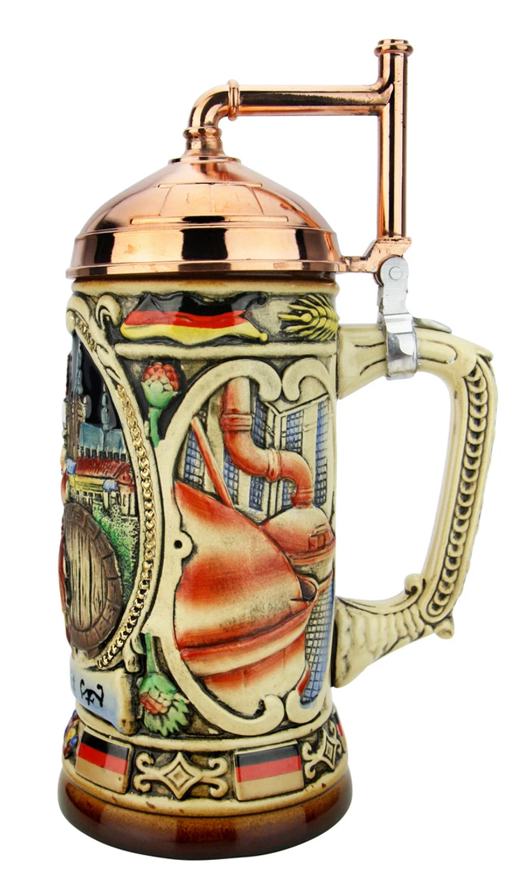 King Gambrinus Brewers Prosit Beer Stein | Copper Kettle Lid - Image 5