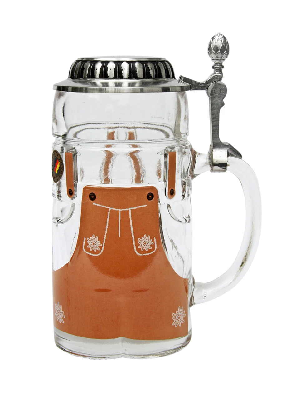 Lederhosen Glass Beer Stein 0.5 Liter 3 Lederhosen Glass Beer Stein 0.5 Liter