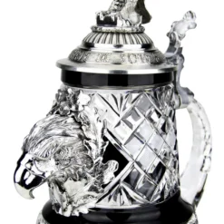 Lord Of Crystal Eagle German Beer Stein Black | 3D Flying Eagle Lid