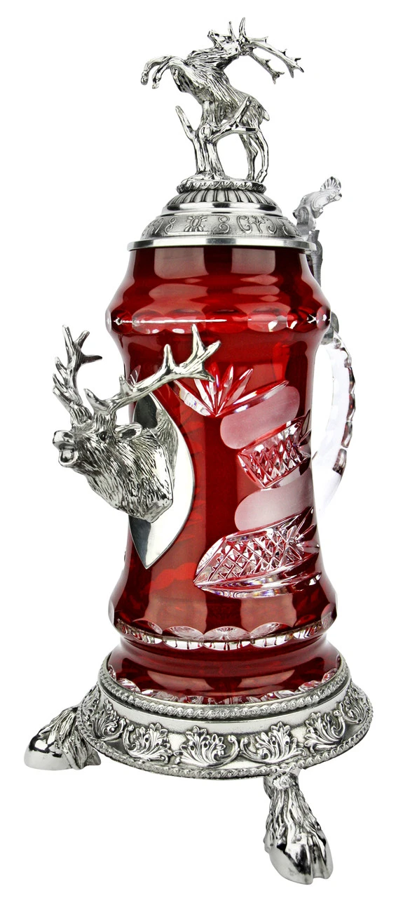 Lord Of Crystal Stag German Beer Stein Red | 3D Stag Lid | Hoof Feet - Image 2