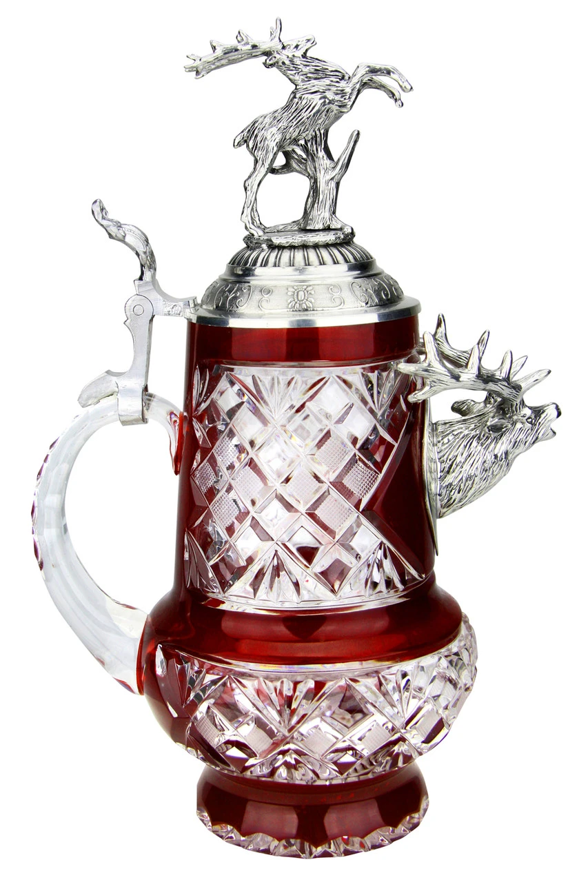 Lord Of Crystal Stag German Beer Stein Red | 3D Stag Lid - Image 5