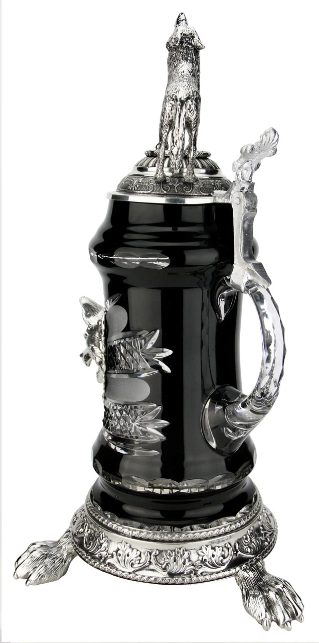Lord Of Crystal Wolf German Beer Stein Black | 3D Howling Wolf Lid | Wolf Paw Feet - Image 9