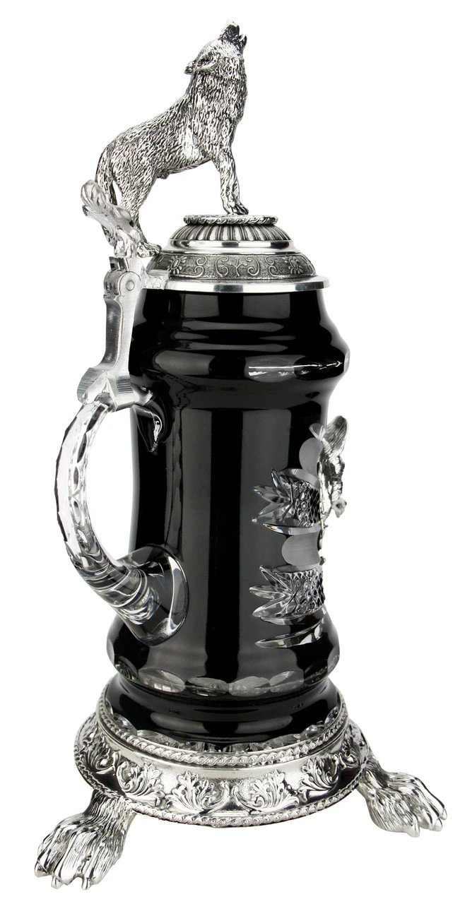 Lord Of Crystal Wolf German Beer Stein Black | 3D Howling Wolf Lid | Wolf Paw Feet - Image 8