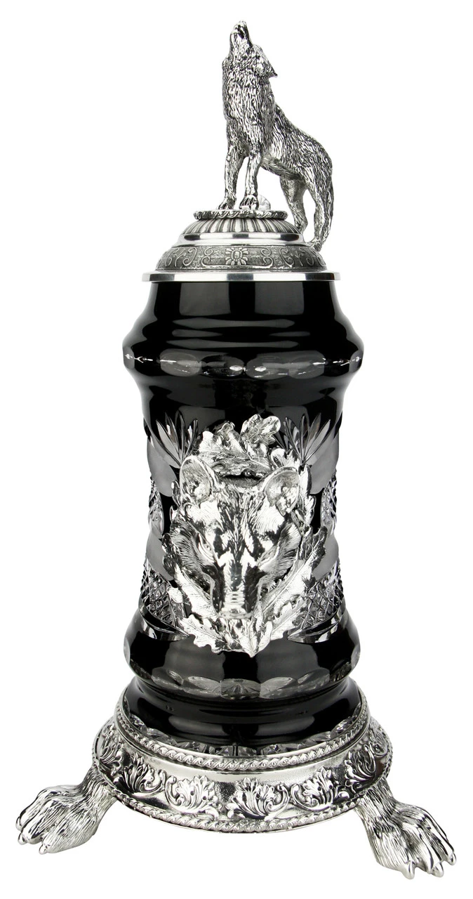Lord Of Crystal Wolf German Beer Stein Black | 3D Howling Wolf Lid | Wolf Paw Feet - Image 4