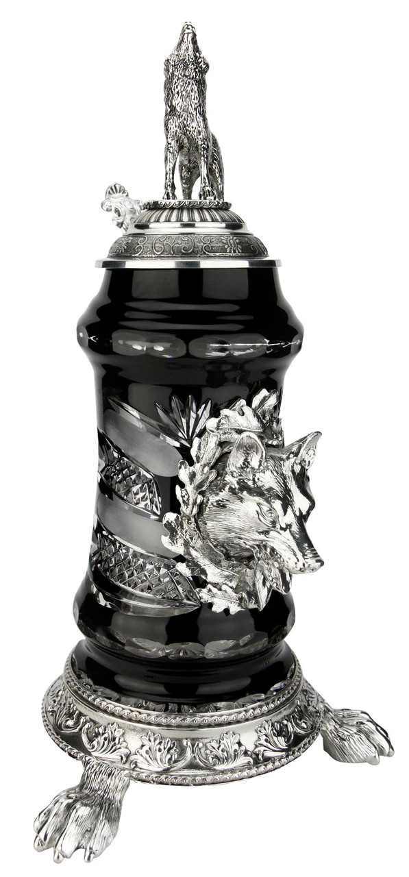 Lord Of Crystal Wolf German Beer Stein Black | 3D Howling Wolf Lid | Wolf Paw Feet - Image 5