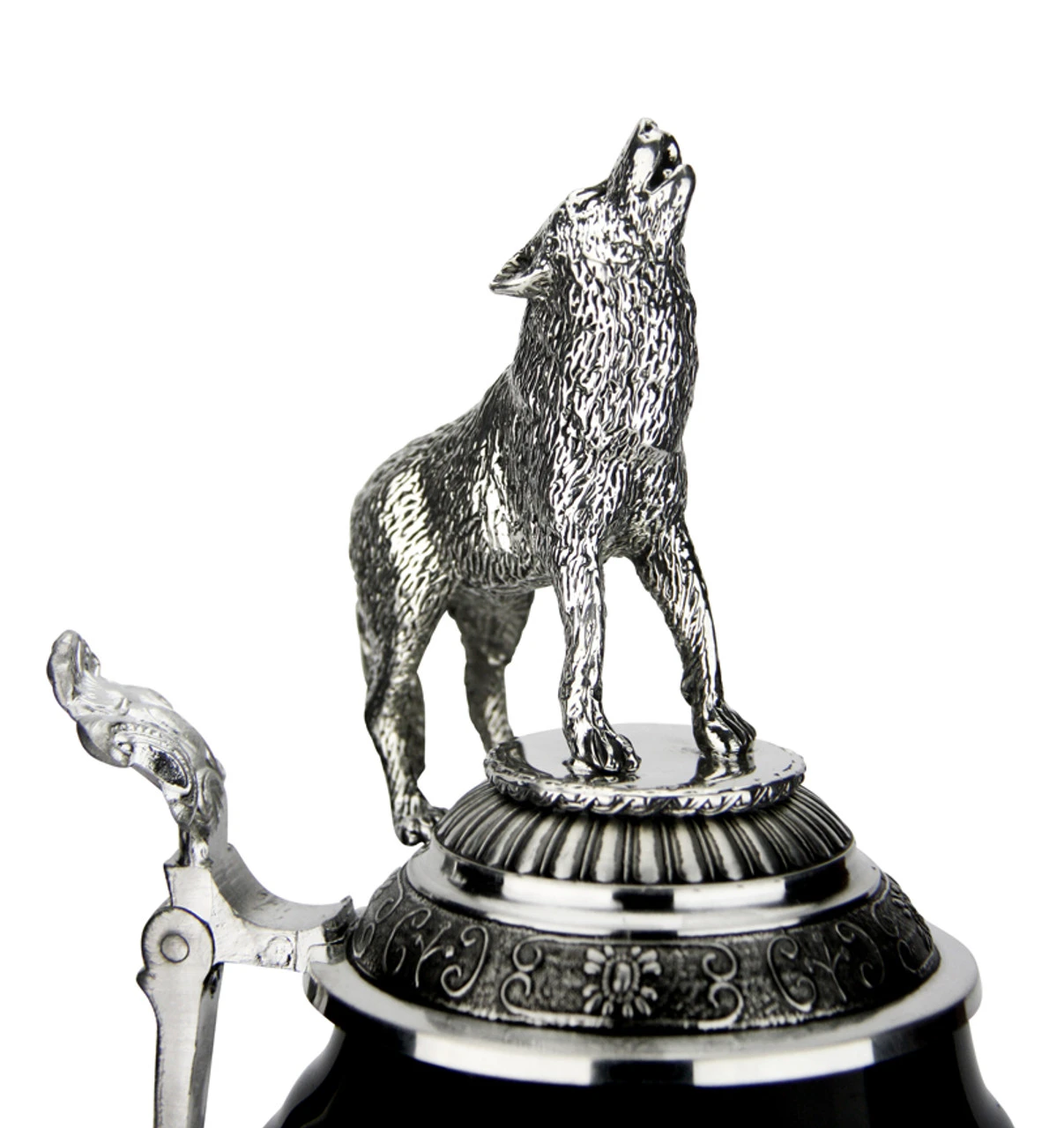 Lord Of Crystal Wolf German Beer Stein Black | 3D Howling Wolf Lid | Wolf Paw Feet - Image 2