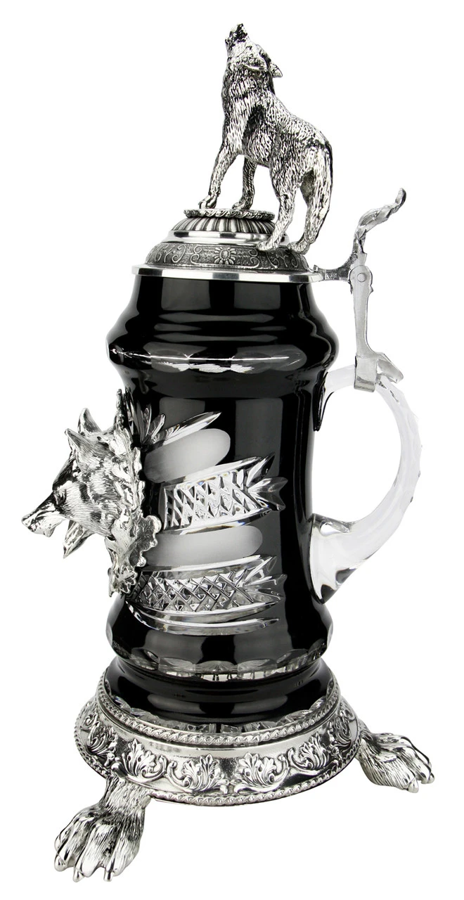 Lord Of Crystal Wolf German Beer Stein Black | 3D Howling Wolf Lid | Wolf Paw Feet - Image 10