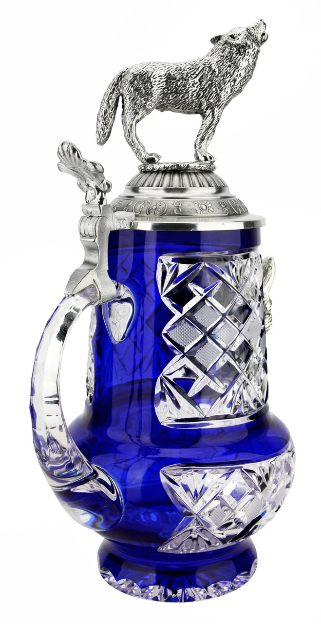 Lord Of Crystal Wolf German Beer Stein Blue | 3D Howling Wolf Lid - Image 6