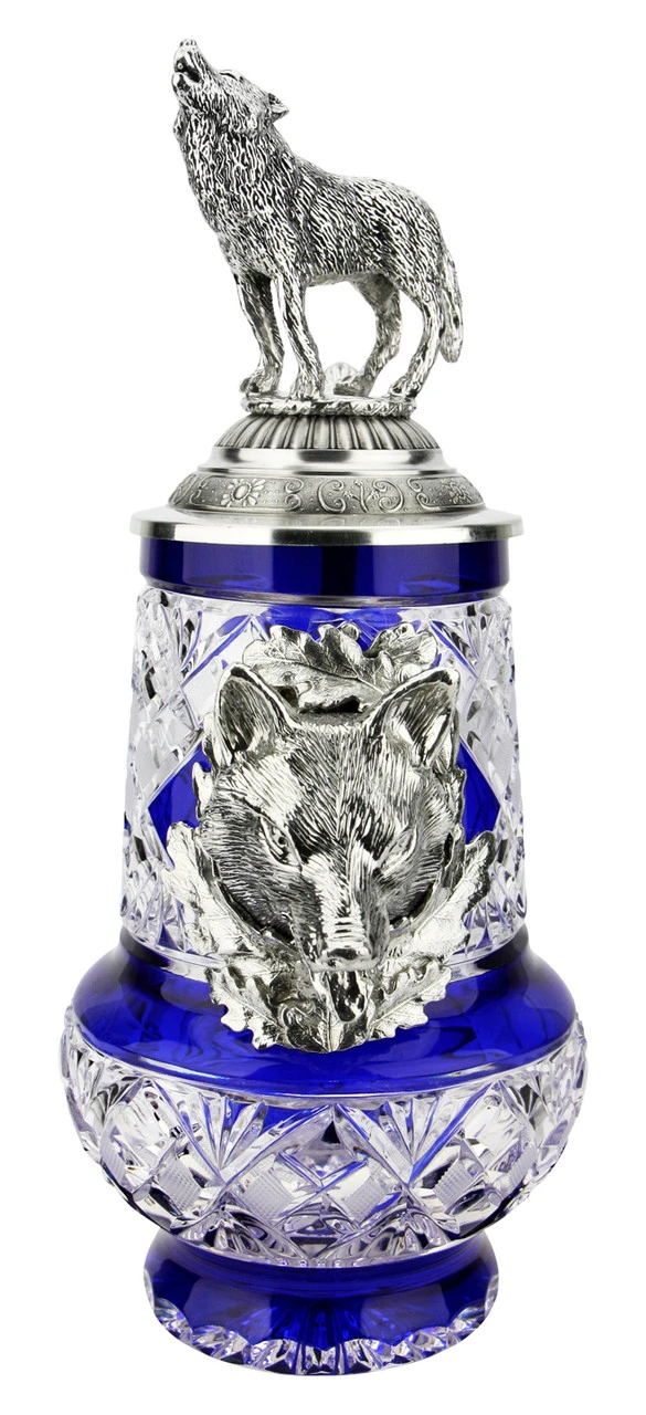 Lord Of Crystal Wolf German Beer Stein Blue | 3D Howling Wolf Lid - Image 3
