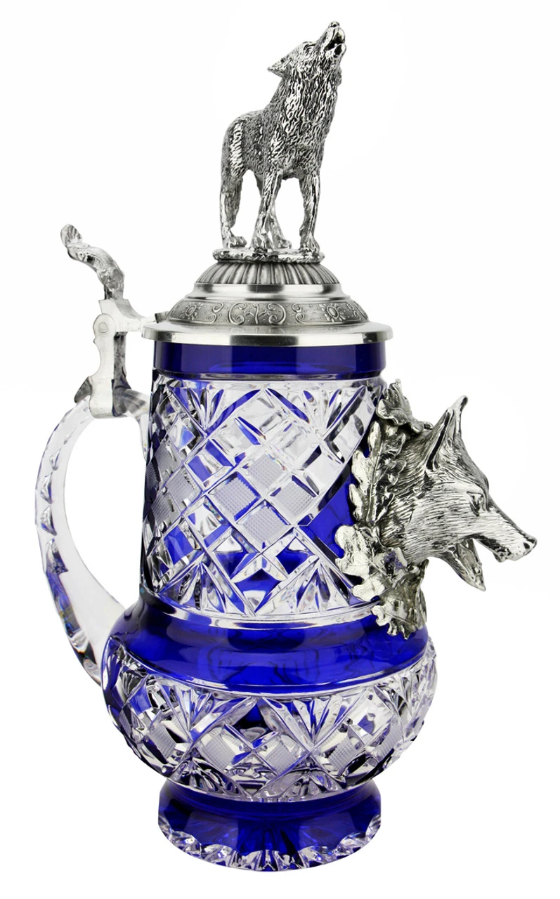 Lord Of Crystal Wolf German Beer Stein Blue | 3D Howling Wolf Lid - Image 5