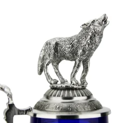 Lord Of Crystal Wolf German Beer Stein Blue | 3D Howling Wolf Lid -Deals Steinking Store Lord of Crystal Wolf German Beer Stein Blue 3D Howling Wolf Lid K6006BLWW Lid Detail SM 02025.1679769988