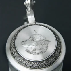 Timber Wolf Glass Beer Stein -Deals Steinking Store MC5914 Timber Wolf Glass Stein SM Lid 10466.1376592067