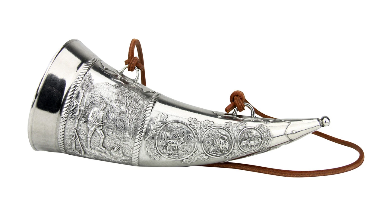 Marksman Hunter Pewter Drinking Horn With Wooden Stand 7 Marksman Hunter Pewter Drinking Horn With Wooden Stand - Image 5