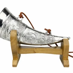 Marksman Hunter Pewter Drinking Horn With Wooden Stand