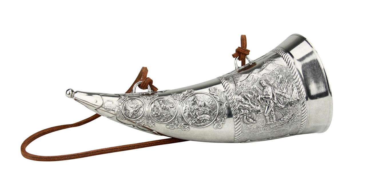 Marksman Hunter Pewter Drinking Horn With Wooden Stand 6 Marksman Hunter Pewter Drinking Horn With Wooden Stand - Image 4