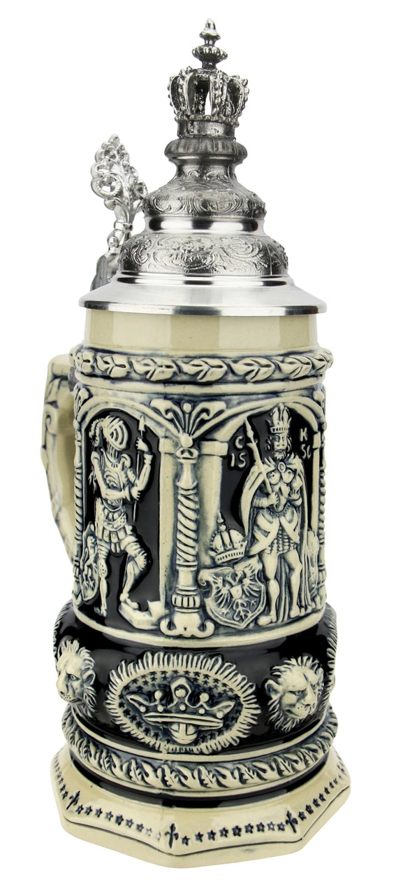 Medieval Holy Roman Emperor Beer Stein Cobalt With Crown Lid 3 Medieval Holy Roman Emperor Beer Stein Cobalt With Crown Lid