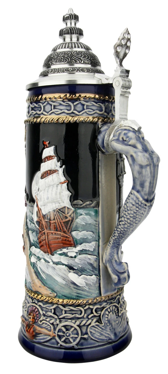 Neptune German Beer Stein With Mermaid Handle | Handpainted 6 Neptune German Beer Stein With Mermaid Handle | Handpainted - Image 4