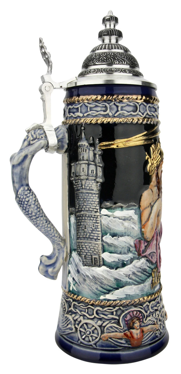 Neptune German Beer Stein With Mermaid Handle | Handpainted 5 Neptune German Beer Stein With Mermaid Handle | Handpainted - Image 3