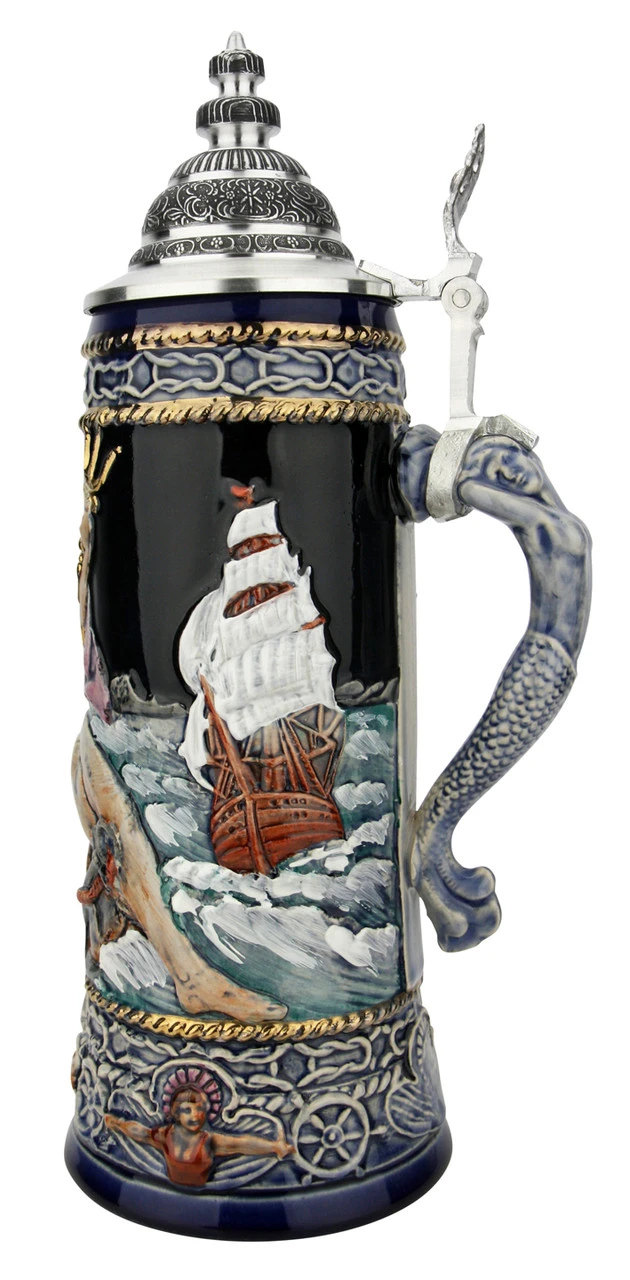 Neptune German Beer Stein With Mermaid Handle | Handpainted 7 Neptune German Beer Stein With Mermaid Handle | Handpainted - Image 5