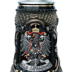 Old German Pewter Coat Of Arms Black Lozenge Beer Stein