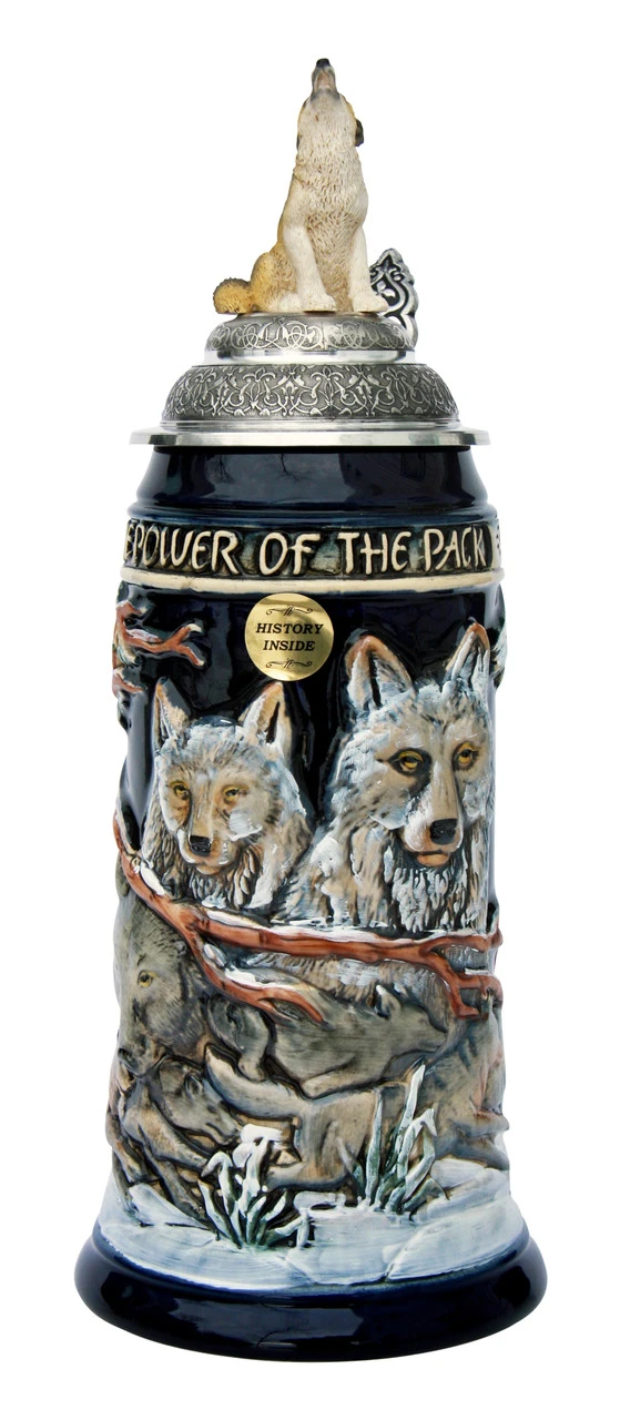 Power Of The Pack Wolf Beer Stein Cobalt With Wolf Lid