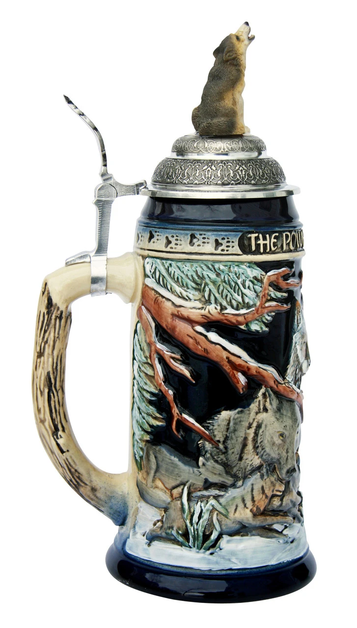 Power Of The Pack Wolf Beer Stein Cobalt With Wolf Lid - Image 3