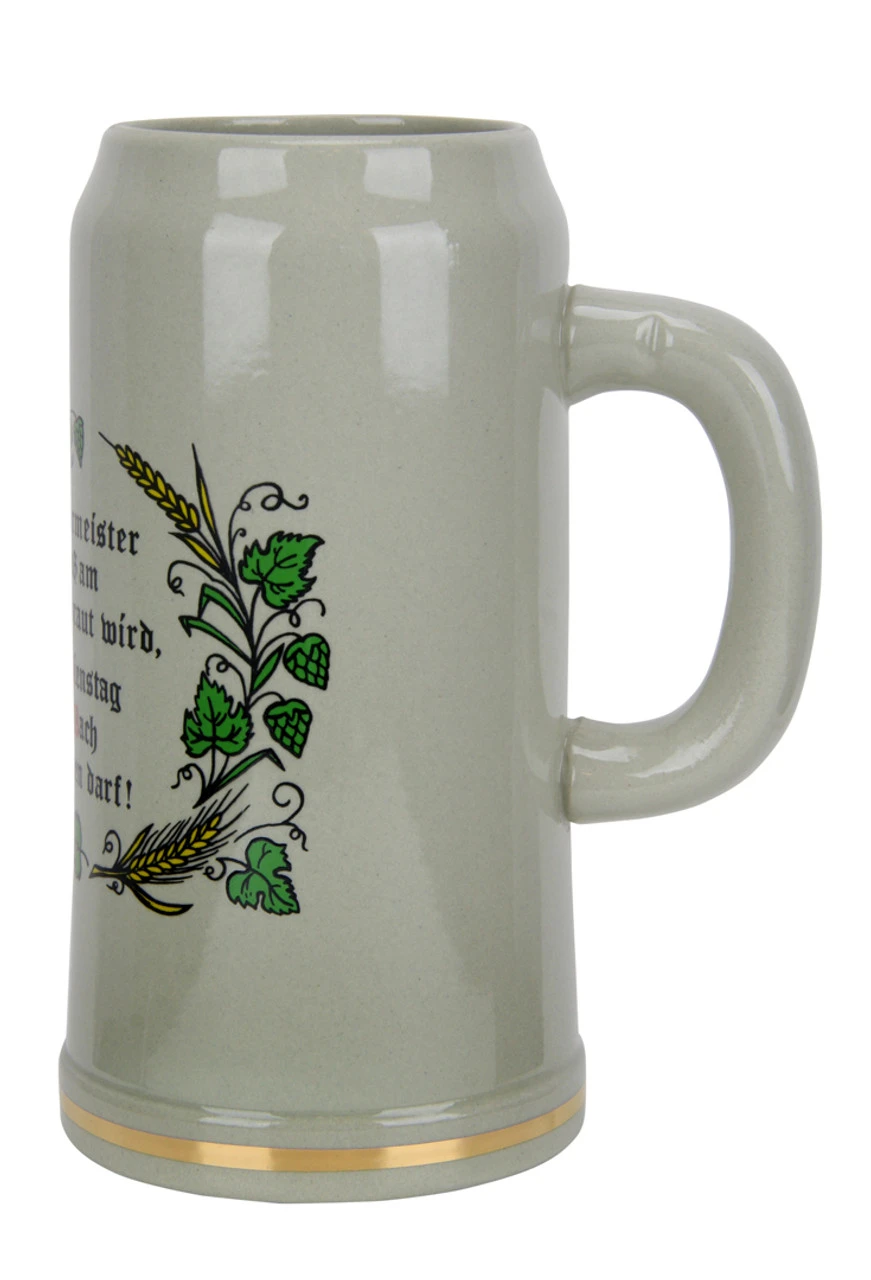 German "Purity Law" Stoneware Beer Mug 1 Liter - Image 5