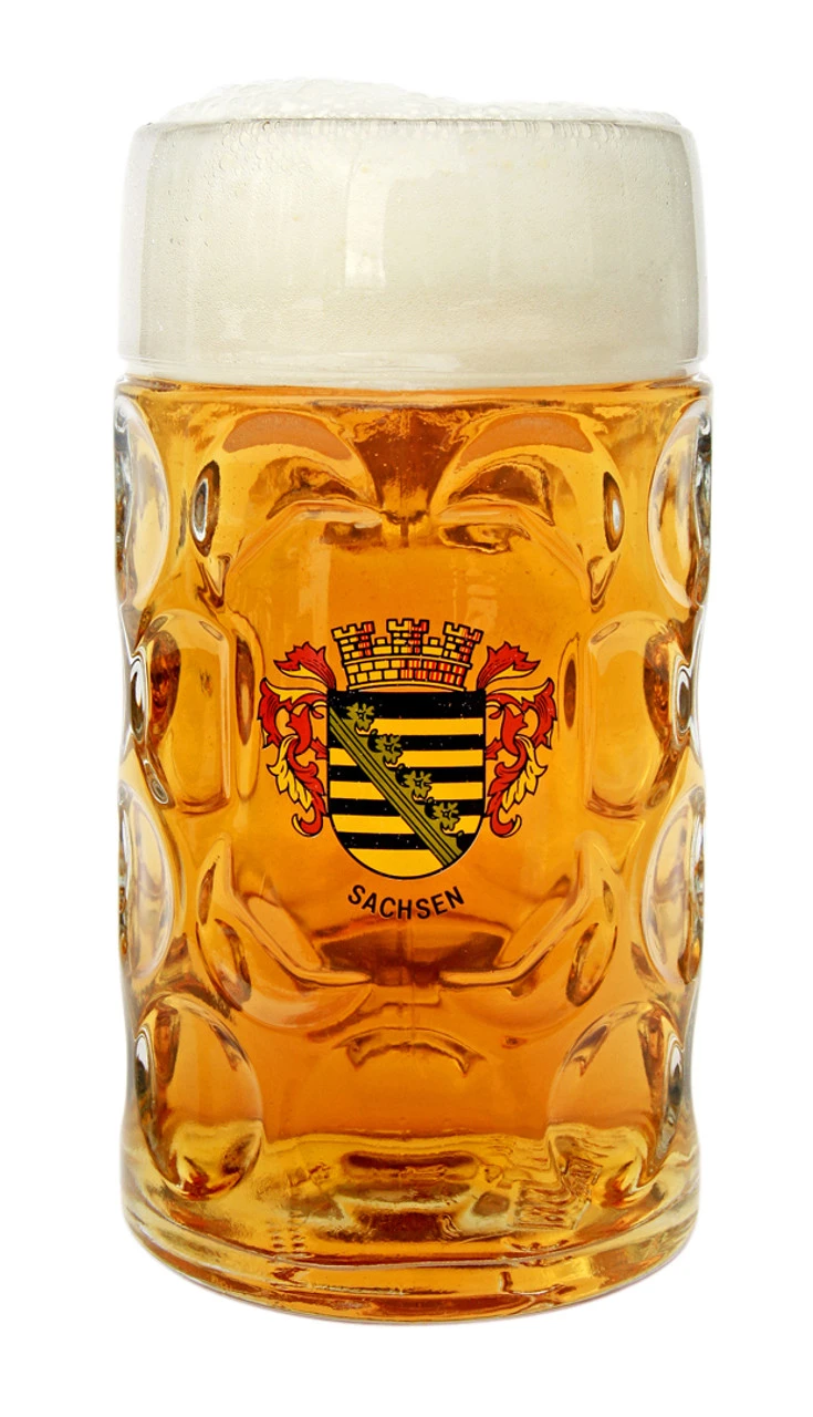 Sachsen Dimpled Oktoberfest Glass Beer Mug 1 Liter 3 Sachsen Dimpled Oktoberfest Glass Beer Mug 1 Liter
