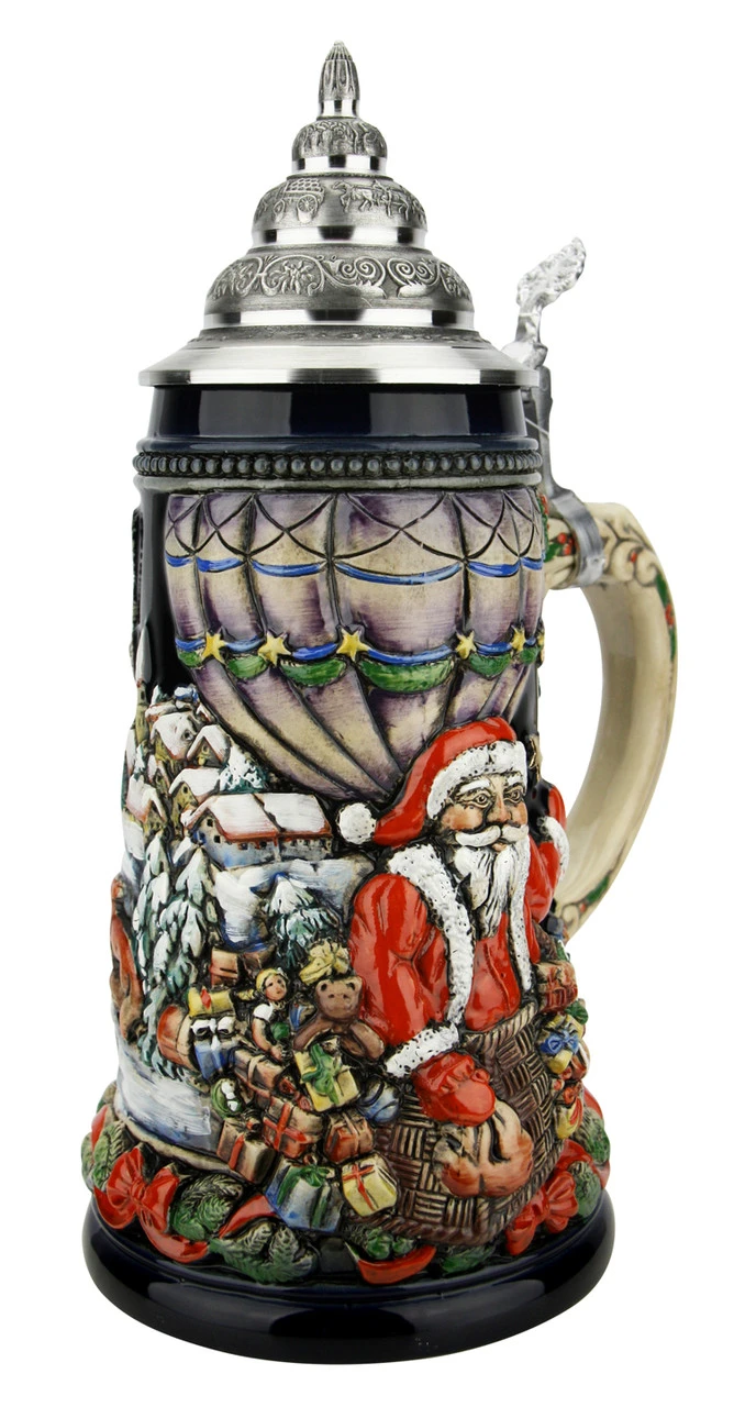 Santa In Balloon German Christmas Beer Stein | Blue Finish 4 Santa In Balloon German Christmas Beer Stein | Blue Finish - Image 2