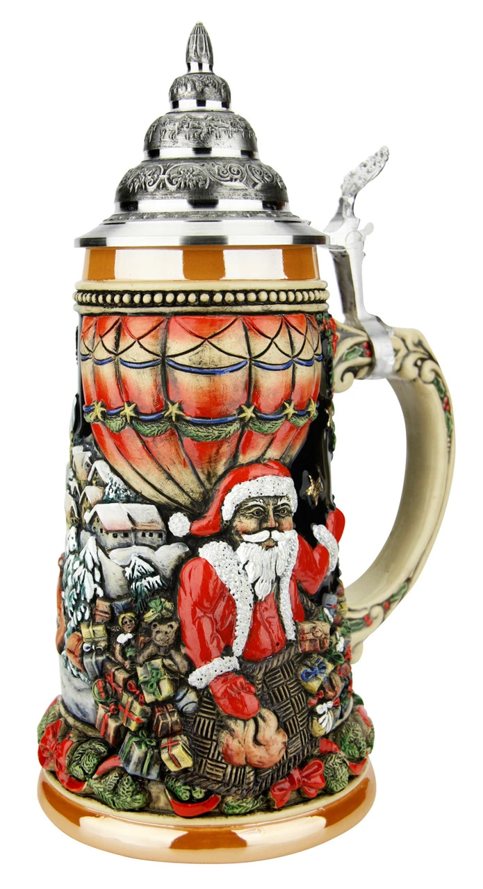 Santa In Balloon German Christmas Beer Stein