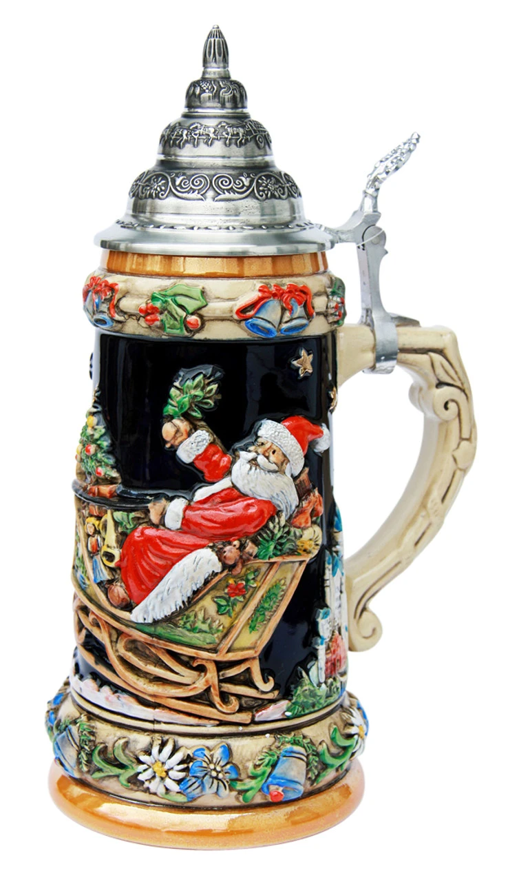 Santas Alpine Sleigh Ride Christmas Beer Stein 3 Santas Alpine Sleigh Ride Christmas Beer Stein