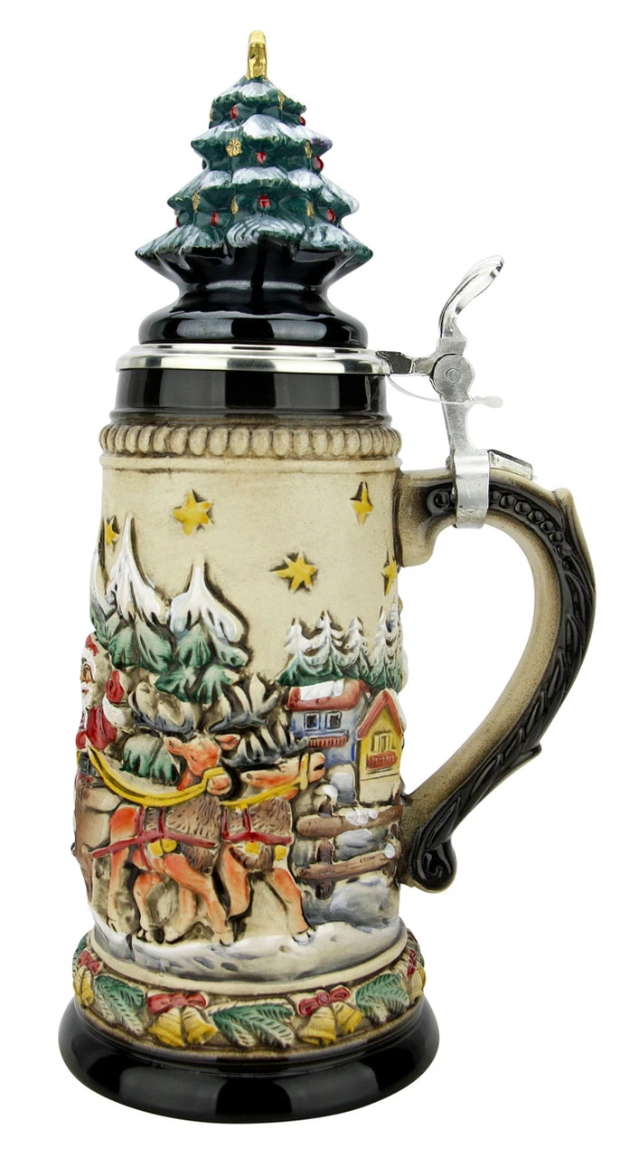 Santas Alpine Sleigh Ride German Beer Stein Rustic | Christmas Tree Lid - Image 7